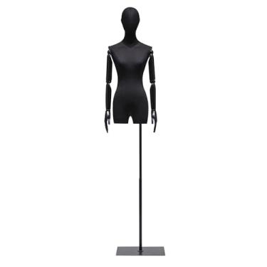 Imagem de Mannequin Vestido de manequim feminino, corpo inteiro, altura ajustável, 67-83", cabeça de manequim realista, rotação de braço com base de metal(Black)