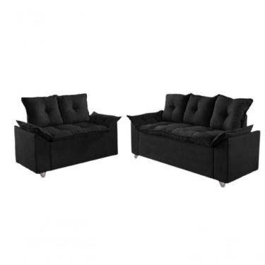 Imagem de Conjunto Sofá 2 E 3 Lugares Viena Veludo Preto