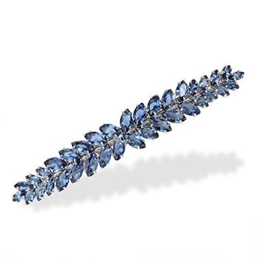 Imagem de Grampos de cabelo com folha de flor de cristal cintilante, presilhas de cabelo para mulheres, acessórios de cabelo para festas de formatura de casamento (azul marinho)