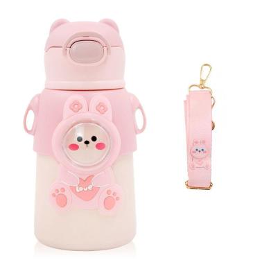 Imagem de Garrafinha Com Canudo Squeeze Infantil Garrafa Bebe Térmica Alça Rosa