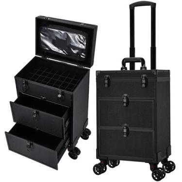 Imagem de Estojo de maquiagem Costravio Professional 3 em 1 com rodas pretas