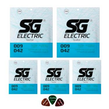 Imagem de Kit 5 Sg Encordoamento Guitarra .009 Extra Leve Níquel Jogo