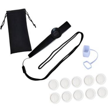 Imagem de menolana Kazoo com membranas portáteis com corda de pescoço, instrumento musical de boca Kazoo para presentes, shows, concertos, palco para adultos, Preto