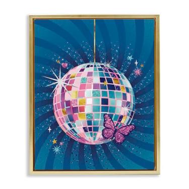 Imagem de Stupell Industries Arte de parede com bola de discoteca com borboleta, moldura dourada, tela flutuante, design de Courtney Morgenstern, 53 x 43 cm