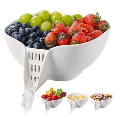 Imagem de DIZADA Cesto de drenagem de cerâmica multifuncional com bico de drenagem integrado, escorredor para cozinha, coador de alimentos de grande capacidade para vegetais, frutas, macarrão, salada