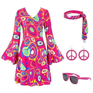 Imagem de Kranchungel Roupas de discoteca dos anos 70 para mulheres: fantasia de discoteca roupas dos anos 70 - vestido de festa fantasia de Halloween para frequentadores de festas de 30 a 40 anos, 33031rose