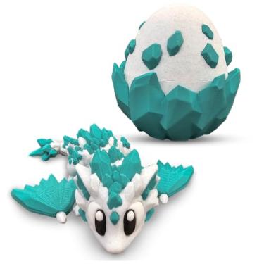 Imagem de Articulated Dragon with Fantasy Egg – 3D Printed Mythical Creature Gift, Posable Jointed Companion, Collectible Detailed Shelf or Desk Decoration - for Adults (Emerald Dragon + Egg)