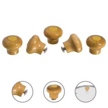 Imagem de Kit 5 Pomel Pegador Puxador Madeira Premium Tampa Panela Frigideira - 