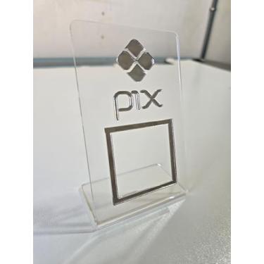 Imagem de Placa de Pix Acrílica com Detalhes Dourado ou Prateado Espelhado – Espaço para QR Code (Transparente com Prata)