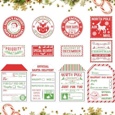 Imagem de 180 peças adesivos de etiqueta de presente de Natal, de Papai Noel adesivos de entrega especial etiqueta de presente feriado presente nome adesivos de natal para selos cartão Papai Noel adesivos decoração (vermelho verde branco)