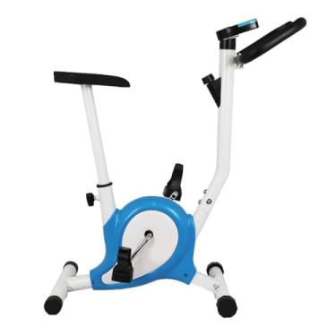 Imagem de Bicicleta Ergométrica Fitness Vertical Residencial 21 velocidades com Monitor com Funções Compacta Branca e Azul