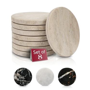 Imagem de Gusto Nostro Porta-copos de travertino neutro - porta-copos de pedra absorvente conjunto de 8 - Base de copos de calcário natural de alta qualidade para bebidas - Porta-copos de travertino