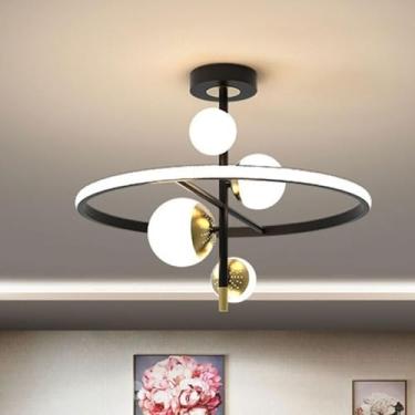 Imagem de Lustre Led, Quarto Moderno Redondo Lâmpada Esférica Sala De Jantar Criativa 3 Cores Variável Luz Suspensa, Lâmpada De Sala De Estar Luzes Pendentes De Sala, Transparent, 50cm*42cm