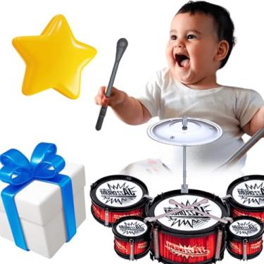 Imagem de Mini bateria infantil musical Jazz Drum brinquedo Instrumento musical tambores + baquetas + prato educativo Registro INMETRO crianças 1 2 3 anos menino menina 12 24 meses