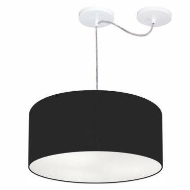 Imagem de Lustre Pendente Cilíndrico Com Desvio De Centro Md-4151 Cúpula Em Tecido 50x25cm Preto - Bivolt