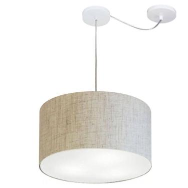 Imagem de Lustre Pendente Cilíndrico Com Desvio De Centro Md-4166 Cúpula Em Tecido 40x25cm Rustico Bege - Bivolt