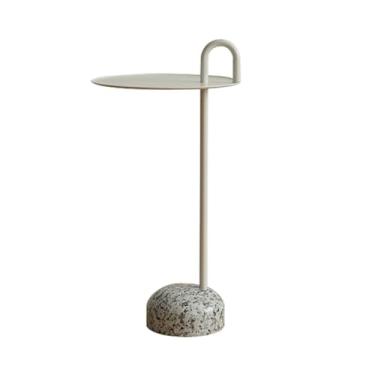 Imagem de Mesa lateral minimalista ferro sofá mesa lateral moderna casa café pedra canto armazenamento com alça (branca)