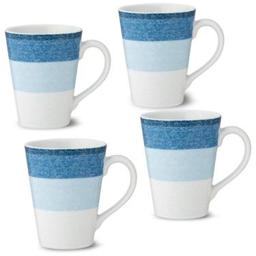 Imagem de Conjunto de Canecas, Estilo Moderno com 4 Peças, Capacidade 350mL e Material de Porcelana, Noritake G020-484D, Branca e Azul