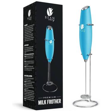 Imagem de Espumador Elétrico de Leite em Aço Inoxidável a Bateria com Suporte, BEAN ENVY, Azul