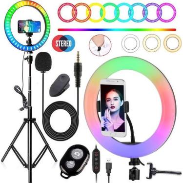 Imagem de Kit Youtuber Tripé Profissional Microfone de Lapela Para Celular + Ilu