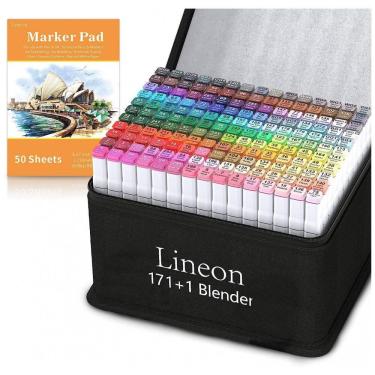 Imagem de Kit de Canetas Profissionais com Pontas Duplas e Estojo, 172 Peças, Lineon