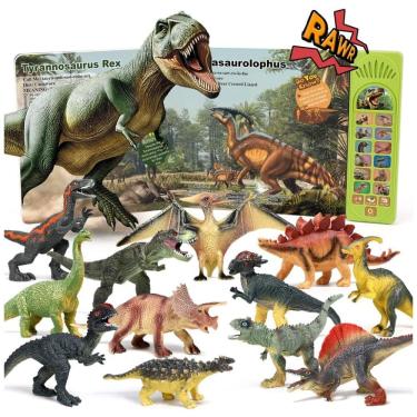 Imagem de Kit 12 Dinossauros com Livro Interativo de Sons para Crianças Acima de 3 Anos, OENUX