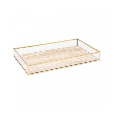 Imagem de Bandeja de Metal Dourada C/ Palha 15x25x3cm 5629 Lyor