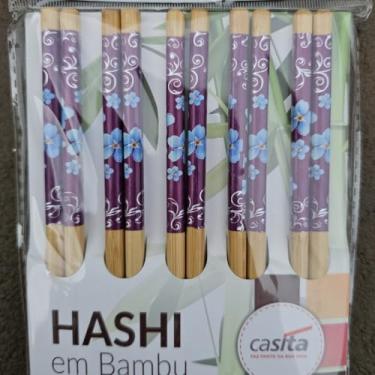 Imagem de Kit 10 Pares de Hashi de Bambu Decorado 24 cm Estapados Pauzinhos Japonês Udon Sushi Sashimi - TYDA (ROXO COM FLORES AZUIS)