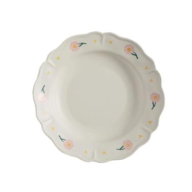 Imagem de Prato de Serviço Prato de Cerâmica Rosa Moderno Conjunto de Pratos e Pratos Underglaze Decoração de Flores Prato de Salada de Frutas Prato de Vegetais Pratos de Louça Domésticos (Tamanho : 20 cm 1)