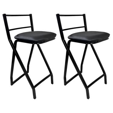 Imagem de Kit 2 Banquetas Gourmet Alta Metal Estilo Industrial Assento Corino Preto