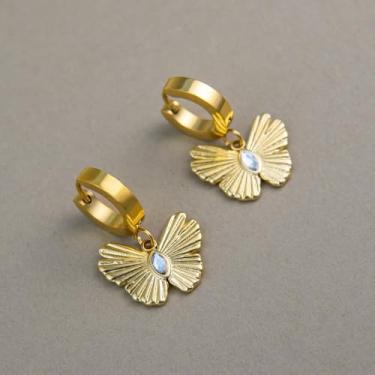 Imagem de Brincos de argola de zircônia cúbica, banhados a ouro 18 k, brincos pequenos, simples, leves, argolas, presente para mulheres, Medium, Aço inoxidável, Sem pedra preciosa