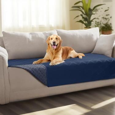 Imagem de Luciphia Capa de sofá 100% à prova d'água para cães, antiderrapante, protetor de sofá para cachorro, gato, cobertor com parte inferior antiderrapante, azul marinho, 76 x 182 cm