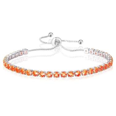Imagem de Pulseiras de tênis para mulheres, presentes de aniversário para mulheres, zircônias cúbicas, pulseiras de tênis ajustável, pulseira laranja como pedra de nascimento, joias de aniversário, meias de