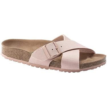 Imagem de Birkenstock Sandália feminina Siena Vegan – Largura estreita, Lona rosa macia, 5-5.5 Narrow