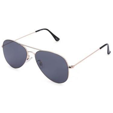 Imagem de Óculos de sol aviador para homens e mulheres, óculos escuros pequenos clássicos ao ar livre 100% proteção UV armação de metal, Cinza dourado, 55mm