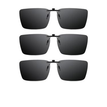 Imagem de Óculos de sol clip-on polarizados para homens e mulheres, óculos de sol sem aro, leves, para dirigir, pacote com 3 (2,38 × 1,65 polegadas), Cinza/cinza.