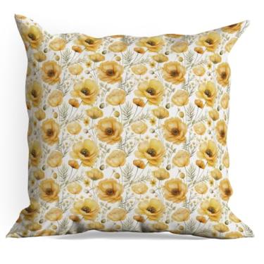 Imagem de Capas de almofada de flores amarelas pacote com 18 x 18 capas de almofadas florais vintage para sala de estar, cadeira, quarto, sofá-cama, assento de carro, decoração de almofada estética