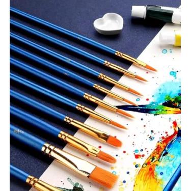 Imagem de Pincéis de cabelo de nylon azul para pintura acrílica, óleo e aquarela - 10 peças de kit de artista de pintura rupestre
