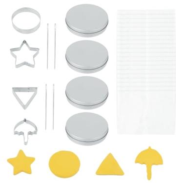 Imagem de Kit de fabricação de doces de açúcar coreano, 12 peças, cortadores de biscoito de aço inoxidável com 20 papéis antiaderentes e caixa de lata, moldes de círculos de triângulo de estrela de guarda-chuva