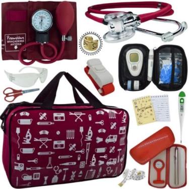 Imagem de Kit Bolsa Cores Aparelho de Pressao Esfigmomanometro Estetoscópio Medi