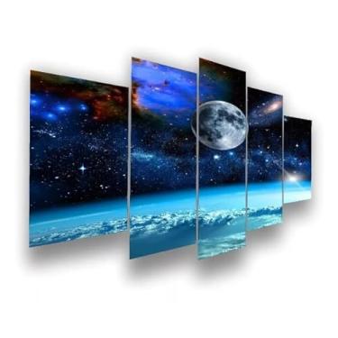 Imagem de Kit quadro decorativo 5 peças 95x60cm Lobo Estrelas Universo