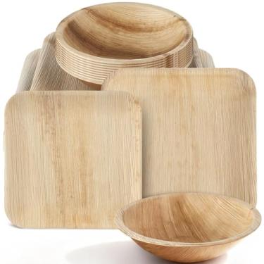Imagem de Havawish Conjunto de pratos e tigelas compostáveis de folha de palmeira de 473 ml, tigelas biodegradáveis de 20 e 23 cm, prato descartável para festas, jantares, utensílios de jantar em massa para 25