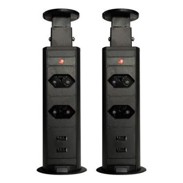 Imagem de Kit 2 Torres de Tomada Multiplug 2 Tomadas e 2 USB Bivolt, Bivolt, Pre