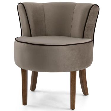 Imagem de Poltrona Base de Madeira Ayla Veludo Marrom Claro Gran Belo