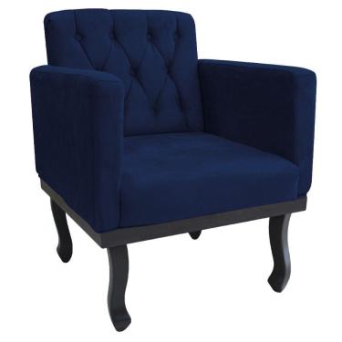 Imagem de Poltrona Classic Pés Luís Xv Suede Azul Marinho