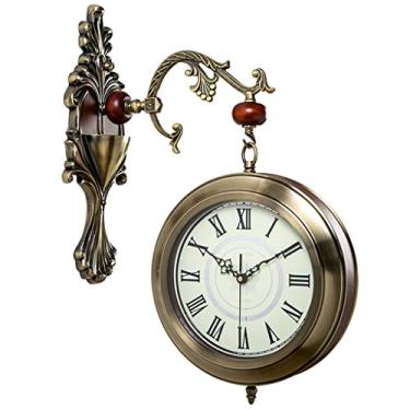 Imagem de Relógio vintage europeu retrô de parede giratório de dupla face, movimento de quartzo, sala de estar, quarto, estudo, decoração de parede de metal (40,6 cm)
