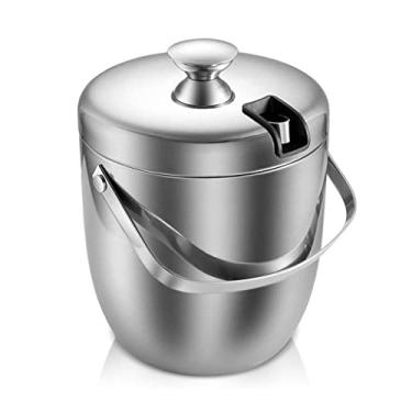 Imagem de GNHGDFFDF Balde de gelo de parede dupla de aço inoxidável 2,8L Whisky com tampa para balde de gelo de cerveja