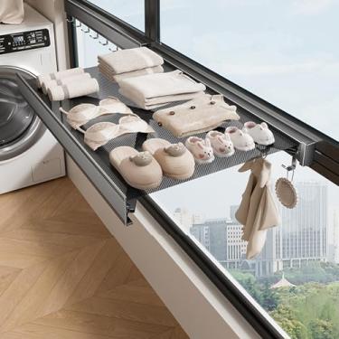 Imagem de JYXYXSCP Estante de secagem de roupas, máquina de lavar e secar dobrável montada na parede, suporte telescópico para lavanderia, para apartamentos familiares