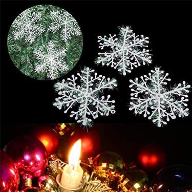 Imagem de Generic Flocos de Neve Decorativos de Natal Enfeites de Plástico PVC Branco para Artesanato para Decoração de Festival Doméstico 30 Peças para Decoração de Janela Com Pingente de árvore de Natal (#4)