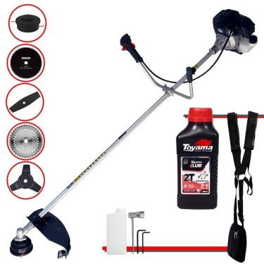 Imagem de Roçadeira Multifuncional Toyama RT43LB-25A À Gasolina 43cc 1,7HP 10.000rpm Com Carretel de Nylon + Kit 4 Lâminas de Corte + ÓLEO TOYAMA FG50 2 Tempos